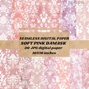Soft Pink Floral Damask Digital Paper, rustic vintage textured paper, scrapbook textures,baby pink paper instant download, seamless pattern