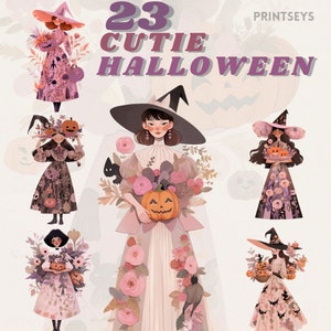 Pacote de clipart Coquette Halloween Witch, clipart chique, arte popular, abstrato, clipart assustador, clipart de outono, clipart wiccan, oculto, álbum de recortes