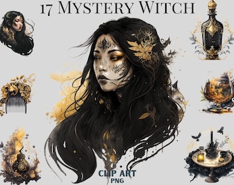 Gold Witch Clipart Bundle, witch , magic clip art, mystical clipart, witchcraft png clipart, pagan clipart png, pagan png, mystical png