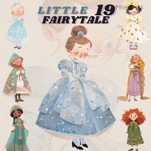 Clipart Vintage Fairytale Girls bundle, Cinderella, Snow white, Princesses png, digital stickers, scrapbooking, Elsa Anna, Cottagecore vibes