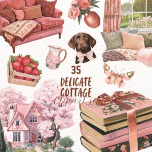 Rustieke Cottagecore aquarel clipart set gezellige cottage digitale stickers, vintage esthetische png, planner graphics instant download commercial