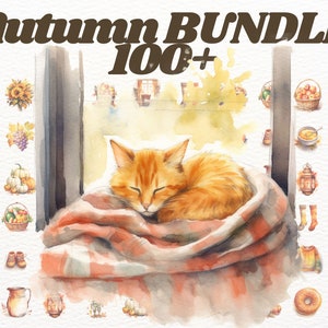 Watercolour Autumn Clipart Bundle, Cozy Autumn clipart, fall clipart, cottagecore autumn clipart, rustic autumn png