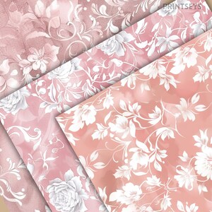 Soft Pink Floral Damask Digital Paper, Rustic Vintage Textured Paper ...