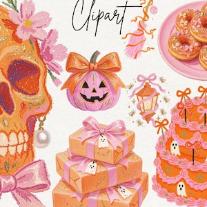 Pink Orange Halloween Clipart, Coquette Goodnotes Stickers, Scrapbook Frames, Planner Headers, Digital Journal Decor PNG image 2