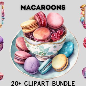 Watercolour macaroon clipart bundle, sweets clipart, food clipart, snack clipart bundle, scrapbooking, instant download