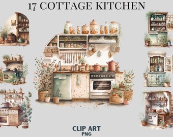 Watercolour Cottagecore Kitchen Clipart Bundle , Cottage living, farm life, countryside, chickens, rustic living, simple, cozy