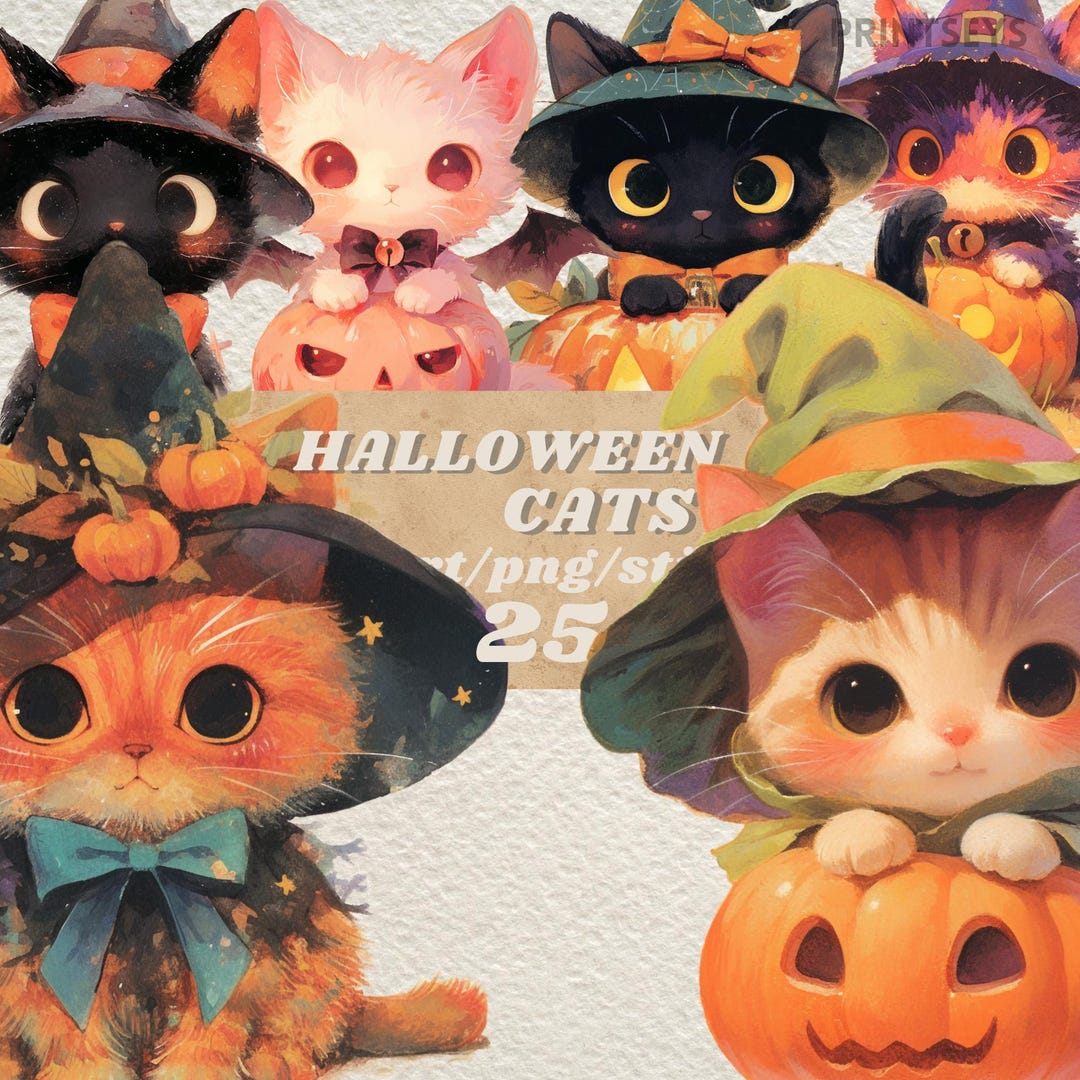 Cute Halloween Cat Digital Sticker, Mythical Png, Fairytale ...