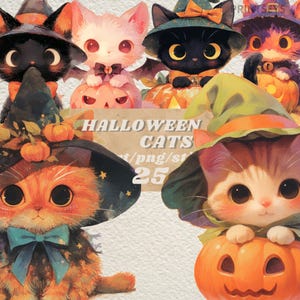Cute Halloween cat digital sticker, Mythical png, fairytale, transparent,instant download, cute celestial kitten clipart, wicca kawaii kitty