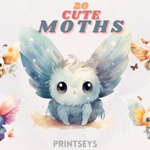 Aquarell niedlich kawaii Baby Moth Clipart Bundle, Wicca Png, mystische Clipart, Hexerei Png Clipart, heidnische Clipart, Schmetterling Bundle