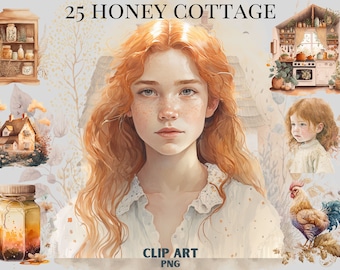 Watercolour Honeycomb Cottagecore Clipart Bundle , Cottage living, farm life, countryside, chickens, rustic living, simple, purple, honey