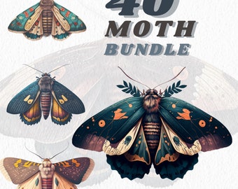 Watercolour Mystical Moth clipart bundle, Wiccan png, moth png, mystical clipart, witchcraft png clipart, pagan clipart, butterfly bundle