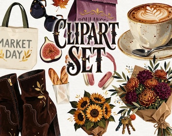 Chic Autumn Girl Clipart, Fall Errands PNG, Clean Girl Aesthetic, French Girl Style, Coffee Run, Girly Fall Digital Download