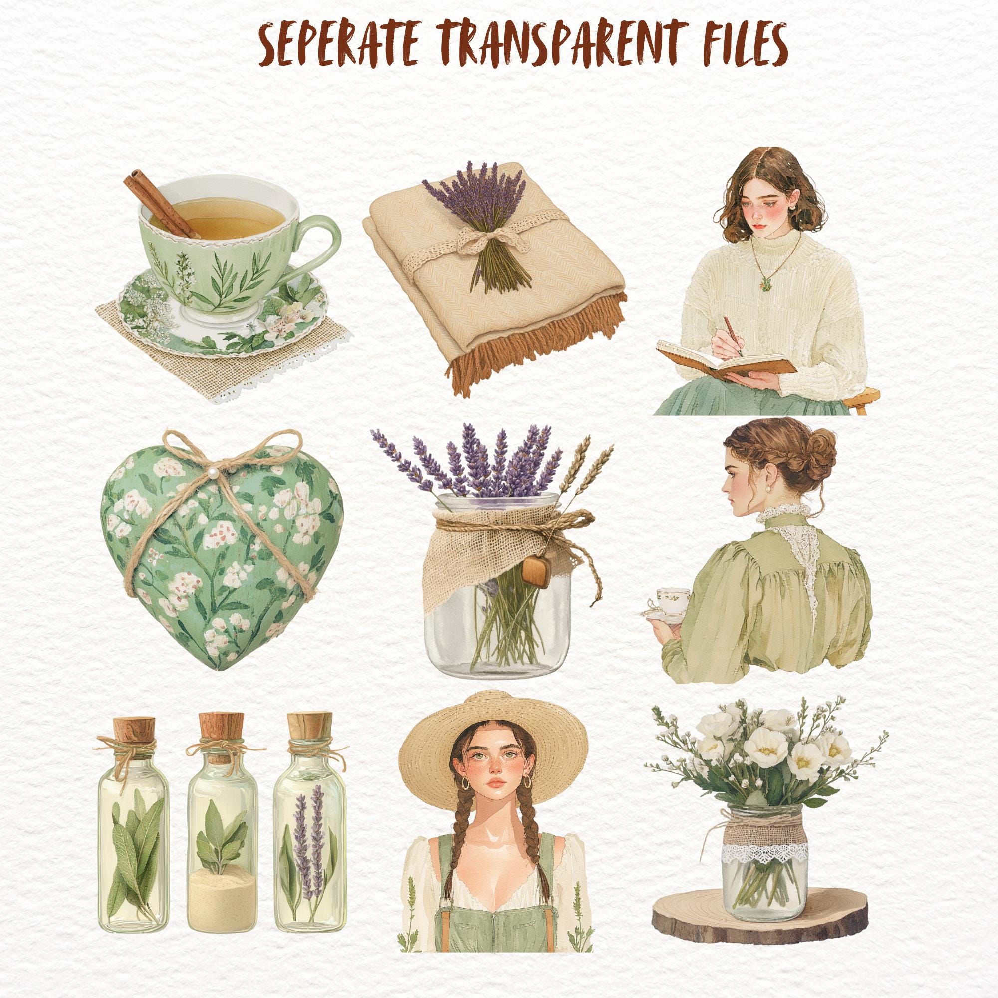 Rustic Shabby Chic Clipart Bundle Rustic Sticker Set Vintage Floral ...