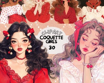 Soft girl coquette  digital sticker bundle, aesthetic journaling, cherry clipart png, cute whimsical clipart, transparent, scrapbook set