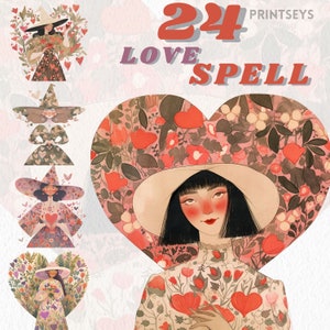 Paquete de imágenes prediseñadas Love Spell Witch, imágenes prediseñadas chic, arte popular, imágenes prediseñadas abstractas, aterradoras, imágenes prediseñadas de San Valentín, imágenes prediseñadas wiccan, ocultismo, álbum de recortes