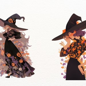 Vintage Halloween Witches clipart bundle, chic clipart, folk art, abstract, scary clipart, autumn clipart, wiccan clipart, occult, scrapbook image 2