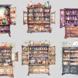 Watercolour Witches Apothecary Cabinet Clipart, Wiccan png, magic clip art, mystical clipart, witchcraft png clipart, pagan . clipart bundle image 4