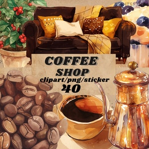 acogedor paquete de imágenes prediseñadas de cafetería de clima frío, pegatina digital de hora de café, png, scrapbooking, esspresso, imágenes prediseñadas de invierno, transparente