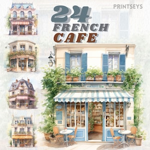 Watercolour Cozy French Cafe clipart bundle, cozy ,trend png, commercial use, scrapbooking, coffee shop, aesthetic, restaurant clipart, chic