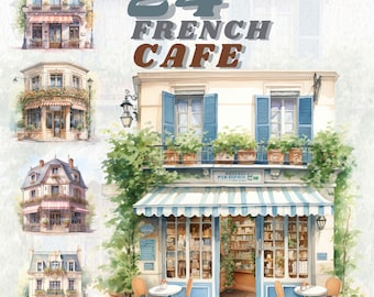 Watercolour Cozy French Cafe clipart bundle, cozy ,trend png, commercial use, scrapbooking, coffee shop, aesthetic, restaurant clipart, chic