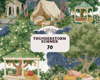 Summer Thunderstorm Reading Nook Clipart PNG, Cozy Watercolor Nature Landscapes, Goodnotes Stickers, Scrapbooking & Journal Art