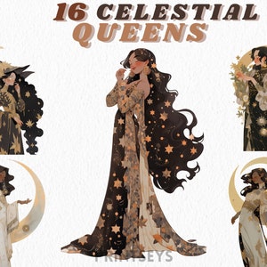 Miglior pacchetto di clipart della dea celeste, regina celeste occulta magica, download istantaneo, scrapbooking wiccan, segno zodiacale, astrologia, fantasia