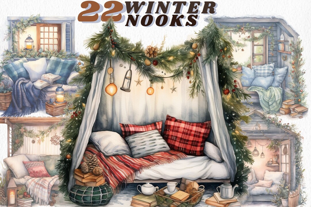 Watercolour Cozy Winter Nooks, Clipart Bundle, Cottagecore, Homey Png ...