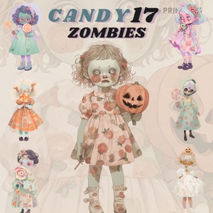 Halloween Candy Zombie clipart bundle, cute monster png, digital sticker, barbiecore, scrapbooking, scary png, transparent, instant download