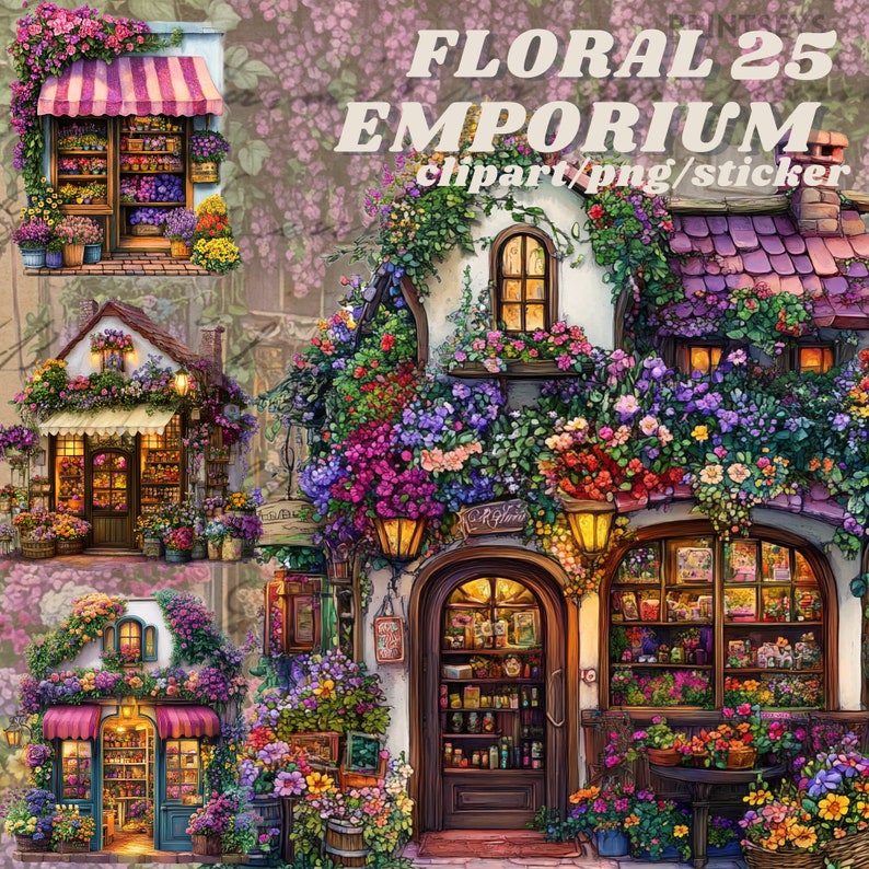 Buy Watercolour Vintage Flower Shop Clipart Bundle, Flower Shop Clipart
