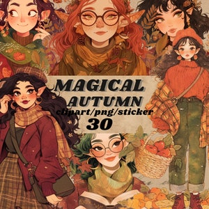 Gezellige magische herfst digitale stickers, vrouwelijke herfstjournaling, romantische girly png, grillige sticker, transparant, scrapbooking, leesgrage