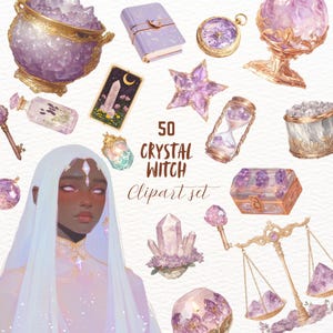 Ensemble d'autocollants de wicca célestes de cristal de sorcière ensemble autocollants magiques goodnote png transparents journalisation scrapbooking graphique occulte