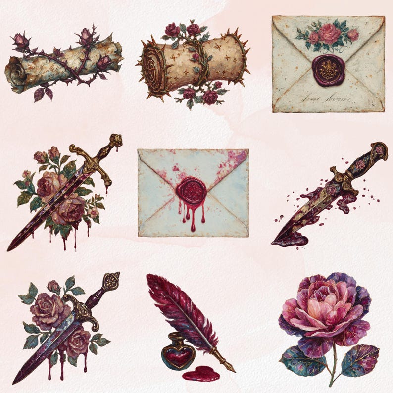 Dark Love Poison Letters Clipart Bundle Vintage Sticker Set Goodnote ...