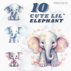Aquarela Cute Pacote de clipart de elefante adorável, elefante bebê, clipart de berçário, clipart de animais, clipart de crianças, clipart fofo