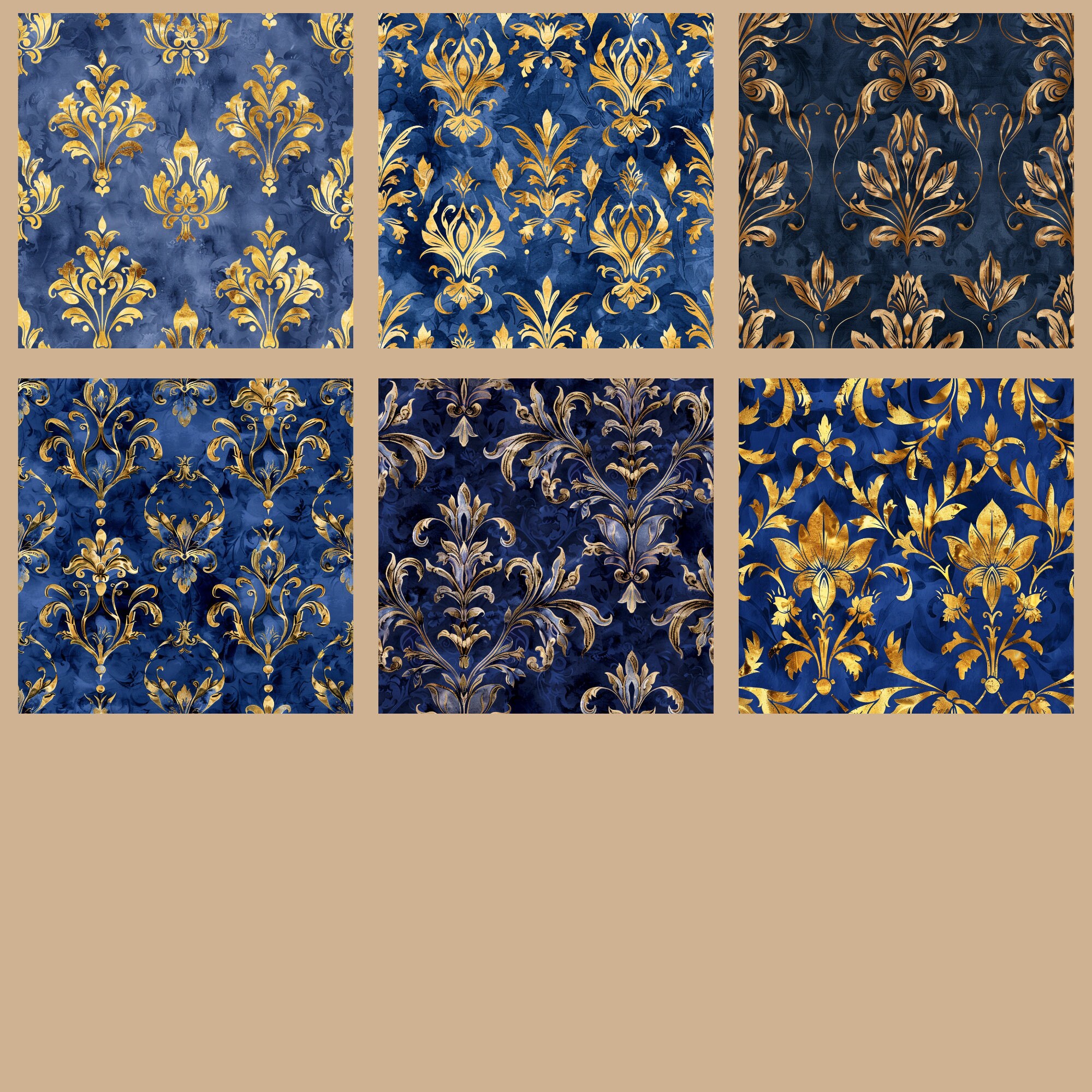 Gold Lily Damask Digital Paper, Rustic Vintage Textured Paper ...