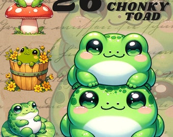 Pegatinas digitales Kawaii Chunky Toad, png de San Valentín, png de sapo lindo, imágenes prediseñadas de rana divertida, imágenes prediseñadas lindas, paquete de imágenes prediseñadas de rana, comercial