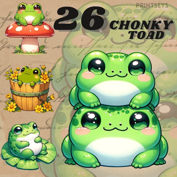 Kawaii Chunky Toad digital stickers, valentine png, cute toad png,funny frog clipart, cute clipart, Frog clipart bundle, commercial