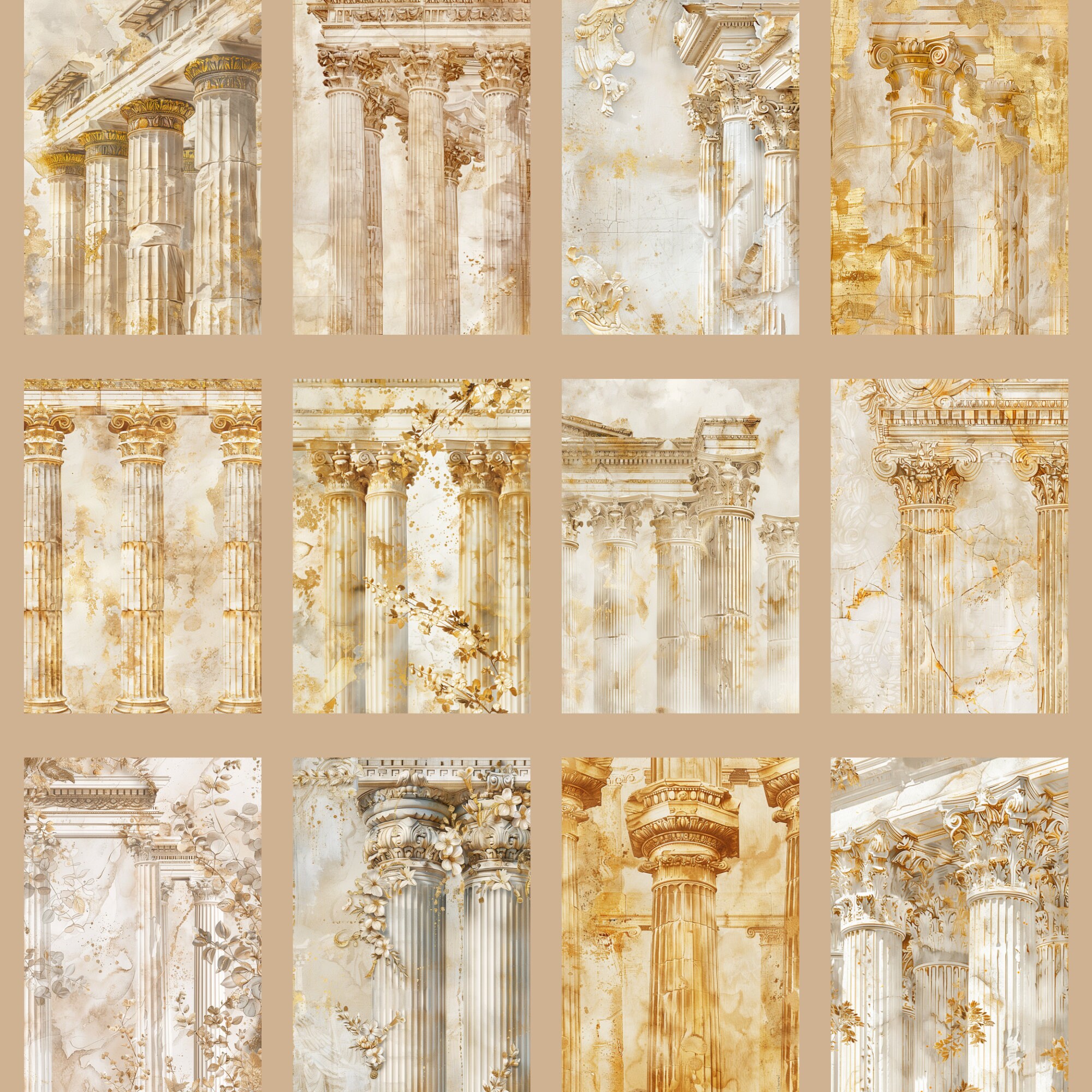 Ivory Temple Digital Paper, Greek Travel Vintage Textured Paper ...