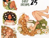 Daisy Daydreams Feminine digital stickers,aesthetic journaling, girly floral png, cute whimsical sticker, transparent, scrapbook, goodnotes