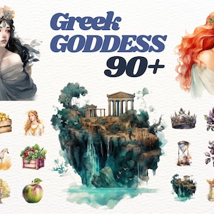 Paquet de cliparts de la déesse grecque aquarelle, clipart Aphrodite, clipart perséphone, déméter, mystique, clipart mythologique, clipart fantastique,