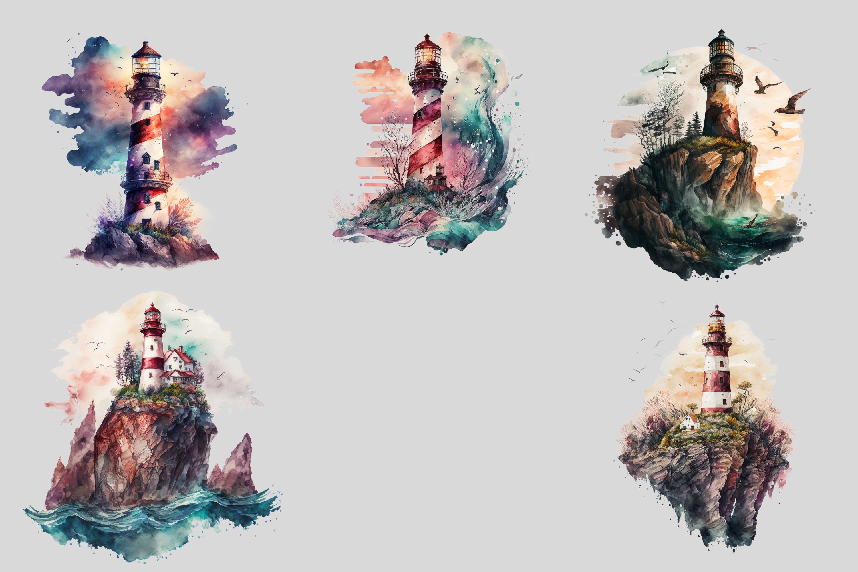 Watercolour Lighthouses Clipart Bundle Vintage Lighthouses - Etsy UK