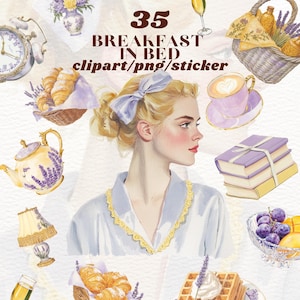 Ensemble d'autocollants pour la journée paresseuse de petit-déjeuner au lit