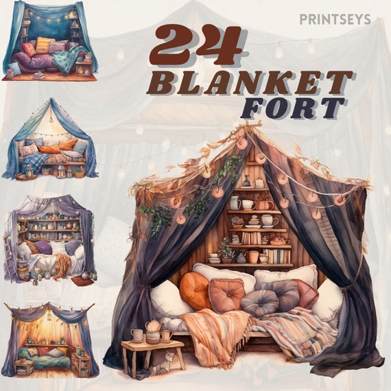 Cozy Winter Blanket fort clipart bundle, cottagecore, scrapbooking,books, winter scenery, transparent, cozy winter, cottagecore, houseplants
