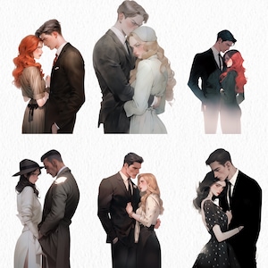 Forbidden love digital stickers, valentines clipart bundle ,booktok trope, mafia boss, instant download, scrapbooking, lovers, journaling image 2