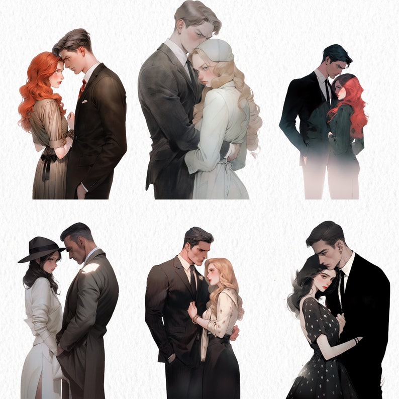 Forbidden love digital stickers, valentines clipart bundle ,booktok trope, mafia boss, instant download, scrapbooking, lovers, journaling image 2