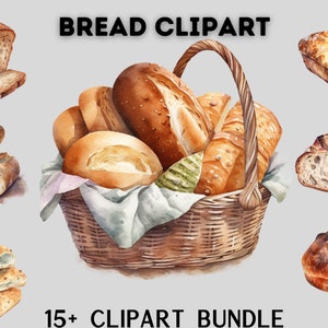 Aquarell Brot Clipart, Focaccia, Baguette, Baguette, Weißbrot, Scrapbooking, Lebensmittel Clipart