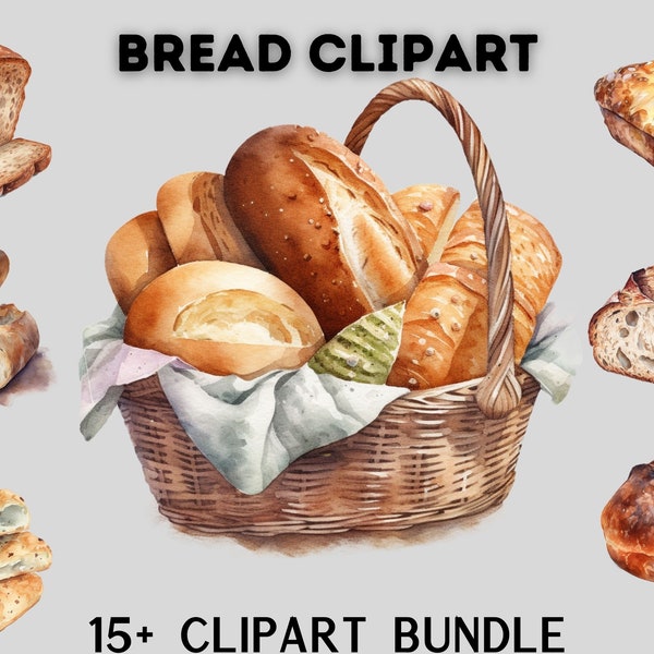 Watercolour Bread clipart bundle, focaccia, naan , baguette, white bread clipart,scrapbooking, food clipart