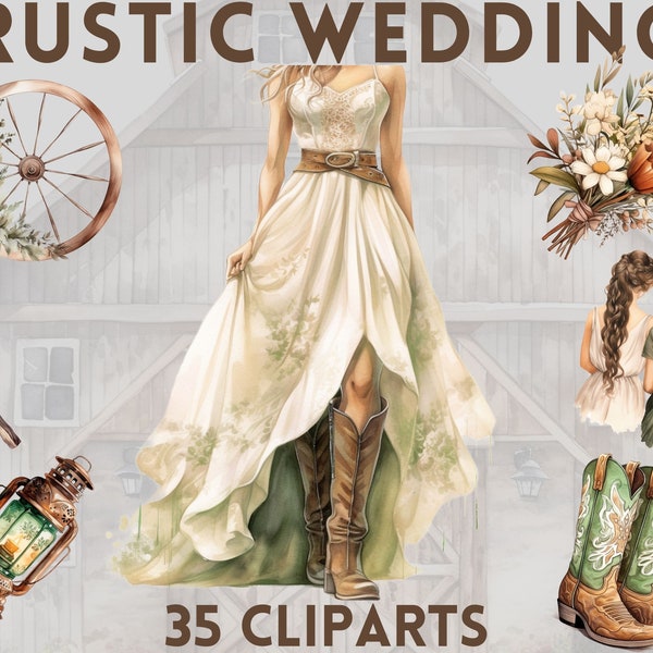 Watercolour Sage Rustic Barn Wedding clipart bundle, Cowboy wedding, Sage clipart, Vintage wedding clipart, cowboy boots clipart, bridesmaid