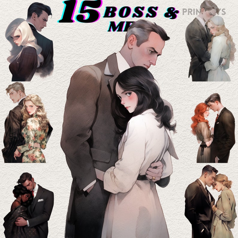 Forbidden love digital stickers, valentines clipart bundle ,booktok trope, mafia boss, instant download, scrapbooking, lovers, journaling image 1