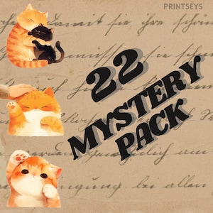 Mystery Cute Ginger Cat paquete de pegatinas digitales, imágenes prediseñadas de gato naranja, adorable gato png, gatitos kawaii, transparente, comercial, diario