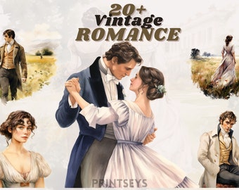 Watercolour Vintage Romance clipart bundle, regency clipart, elizabeth bennet clipart, reading, victorian png, scrapbooking